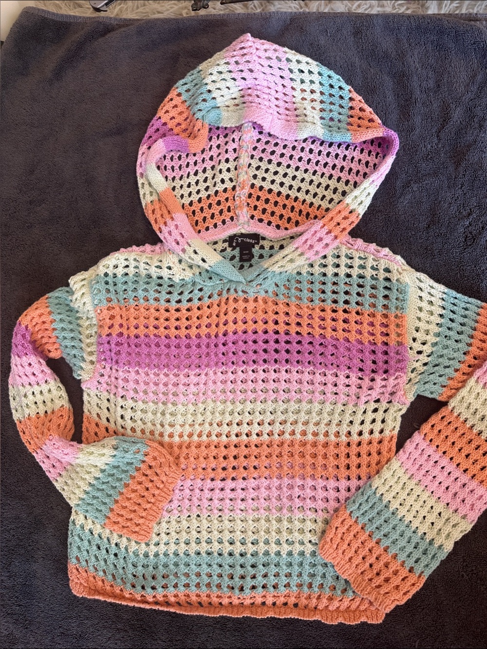 Girl’s art class Pastel Multicolor Crochet Hooded Sweater
